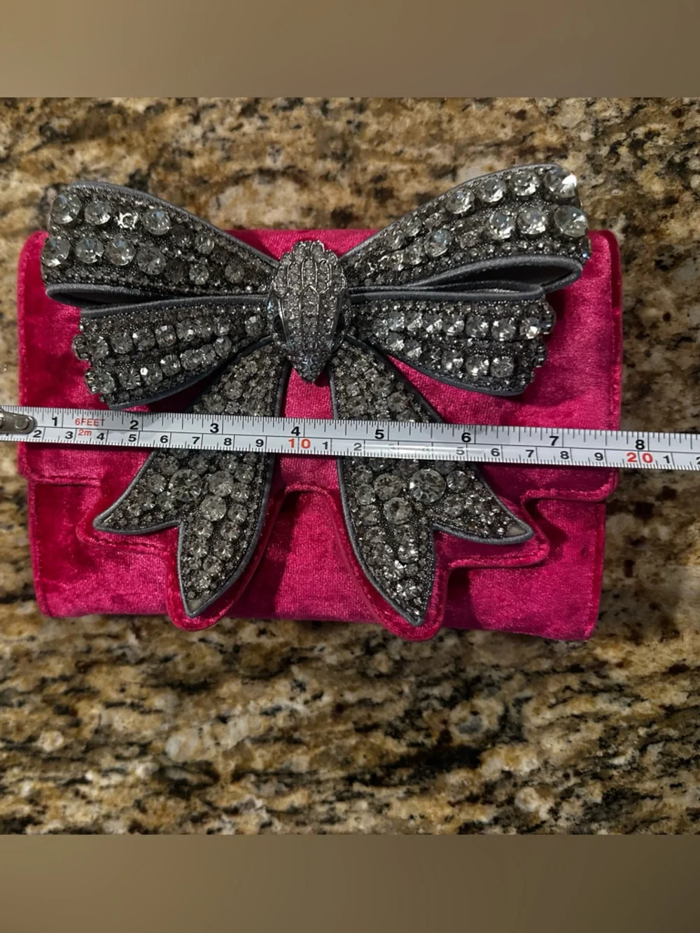 Kurt Geiger London Small Shoreditch Bow clutch in pink velvet. - Picture 7 of 16